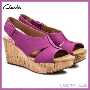 Clarks Womens Artisan Caslynn Lizzie Slingback Platform Wedge Sandals - Fuchsia
